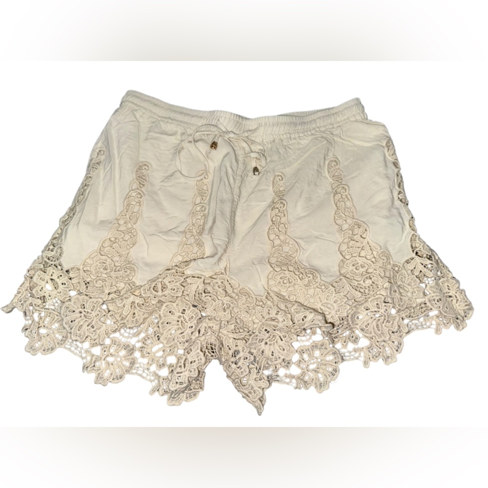 Anthropologie Elevenses ivory filigree embroidered shorts